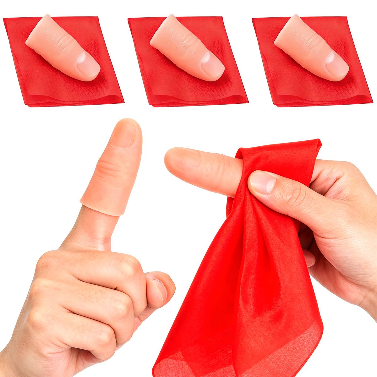 Thumb Tip Magic Trick Set - ชุดผ้าพันนิ้วมือวิเศษ 3 ชิ้น - ชุดปลอกนิ้วสำหรับมายากลระยะใกล้ อุปกรณ์ประกอบการแสดงมายากล