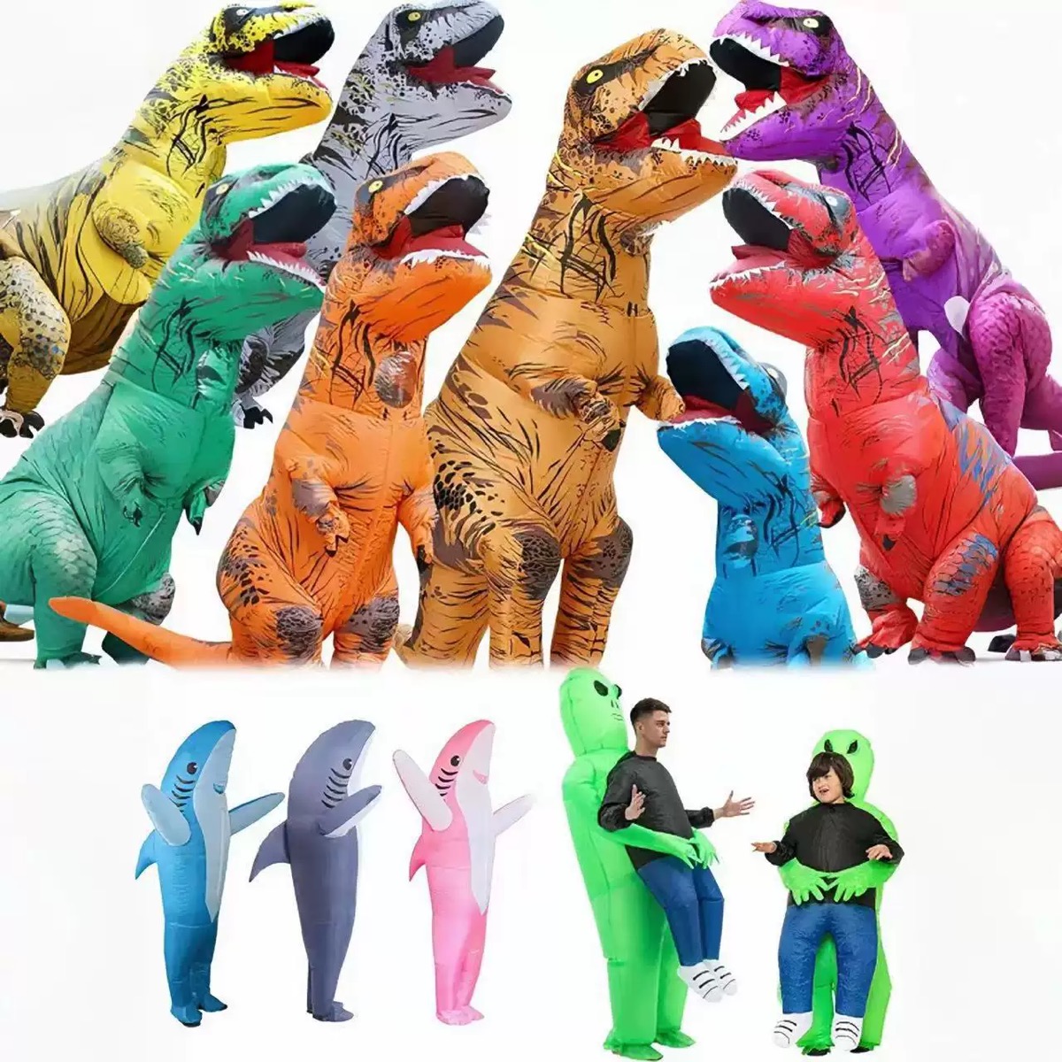 Inflatable Dinosaur Costume Adult - ชุดไดโนเสาร์ทีเร็กซ์เป่าลมสำหรับผู้ใหญ่, ชุดไดโนเสาร์เป่าลมสำหรับผู้ใหญ่แบบยูนิเซ็กซ์, ชุดคอสเพลย์ปาร์ตี้สุดฮา, ชุดไดโนเสาร์เป่าลม, ชุดแฟนซี