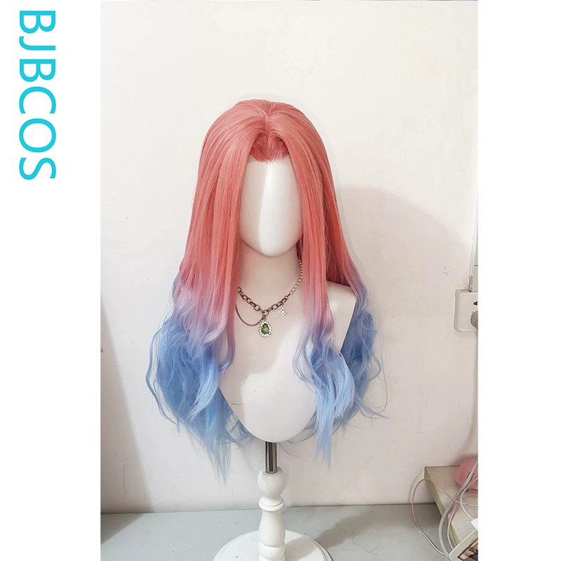 Anime Cosplay Wig Heat Resistant - วิกผมที่จัดทรงแล้ว ‌ วิกคอสเพลย์มิซิ อนิเมะ เอเลียน สีชมพูไล่เฉดฟ้า-ม่วง