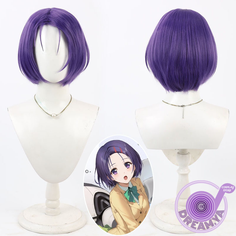 Anime Cosplay Wig Heat Resistant - ไซเรนจิ ฮารุนะคอสเพลย์วิกผมสีม่วงสั้นอาซูร์ เลนผมสังเคราะห์ทนความร้อนฮาโลวีนสวมบทบาทปาร์ตี้คาร์นิวัล+ หมวกวิกผม