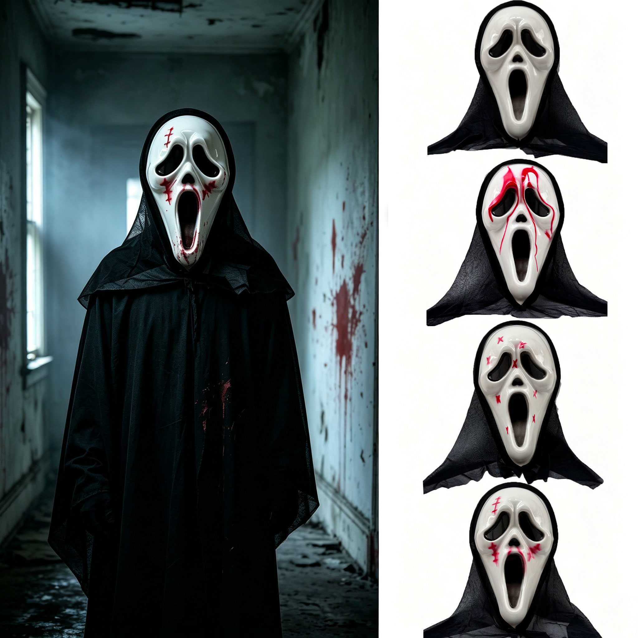 Led Purge Mask Halloween - หน้ากากผีสยองขวัญพร้อมฮู้ดตาข่ายสีดำ หน้ากากคลุมทั้งหน้า สำหรับฮาโลวีน คอสเพลย์ บ้านผีสิง งานรื่นเริง