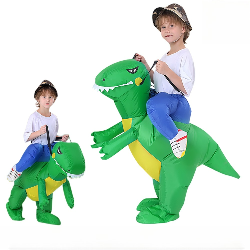 Costumes - ZOETOPKID ชุดไดโนเสาร์เป่าลมสีเขียว ชุดคอสเพลย์ไดโนเสาร์แบบขี่ได้ ชุดแฟนซีสำหรับเด็กในงานปาร์ตี้ฮาโลวีน