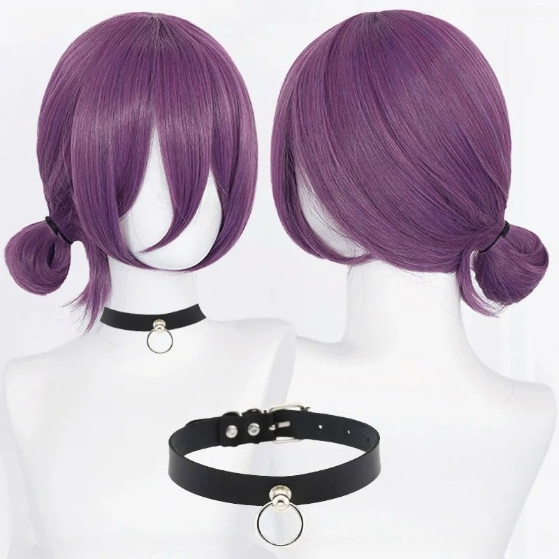 Anime Cosplay Wig Heat Resistant - อะนิเมะเรเซะคอสเพลย์วิกผม 45 ซม.วิกผมสีม่วงพร้อมโชคเกอร์คอสเพลย์เครื่องแต่งกายผู้หญิงเรเซะวิกผมวิกผมสังเคราะห์ทนความร้อน
