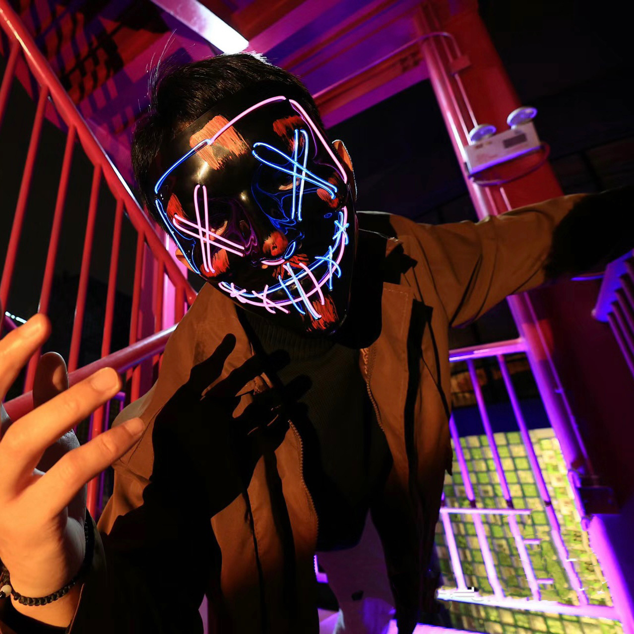 หน้ากากนีออน LED ไร้สาย เรืองแ - Led Purge Mask Halloween บทวิจารณ์และราคา
