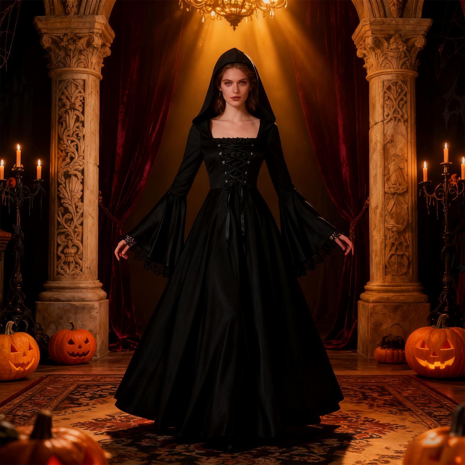 ชุดแม่มดฮาโลวีน ชุดเดรสยาวสไตล - Medieval Renaissance Dress Women บทวิจารณ์และราคา
