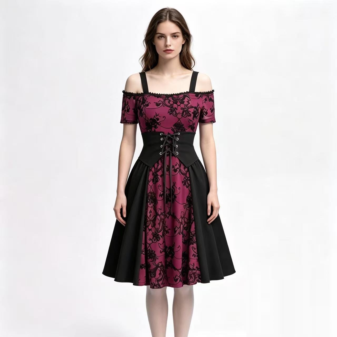 ชุดเดรสสั้นสไตล์โกธิคพังก์สีแด - Medieval Renaissance Dress Women บทวิจารณ์และราคา