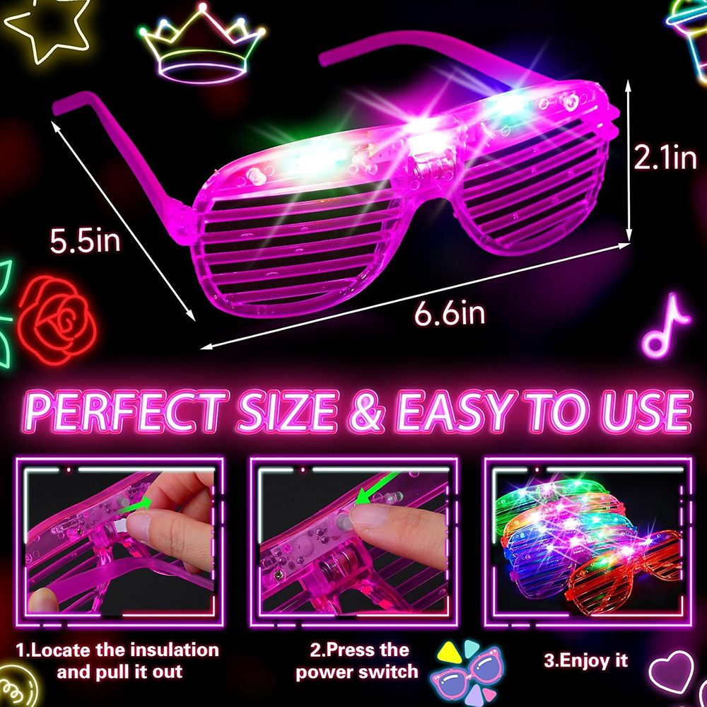 แว่นตา LED 6 สีนีออนเรืองแสงใน - Glow In The Dark Party Glasses บทวิจารณ์และราคา