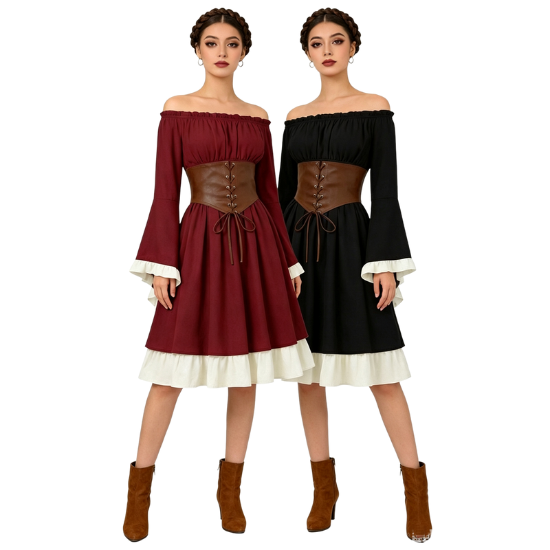 ชุดเดรสยาวปานกลางสไตล์ยุคกลางเ - Medieval Renaissance Dress Women บทวิจารณ์และราคา